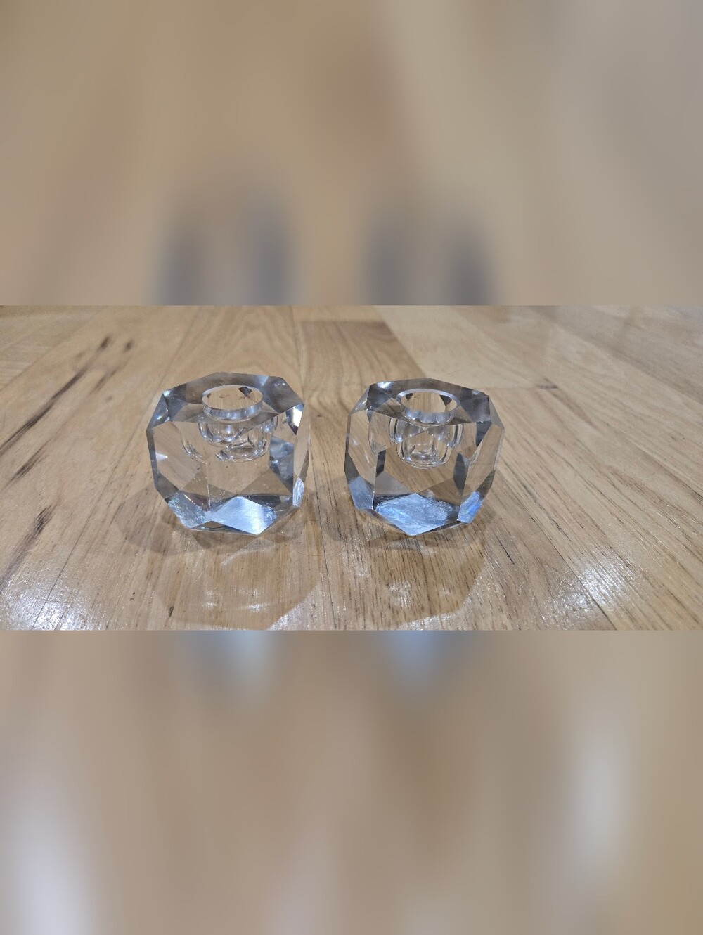 Pair Of Vintage Crystal Candle Holders - Clear- Diamond Cut - Picture 2 of 11